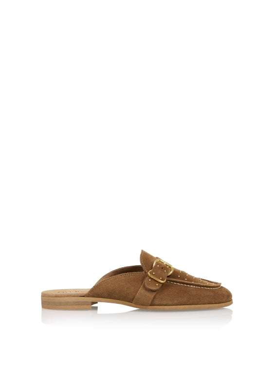 DWRS Label suède loafer; Jasper loafer met goudkleurige studs - Bruin (Cognac kleur)