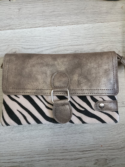 Kleine dames schoudertas/ crossbody zebra print - Taupe | Festival Ready collectie