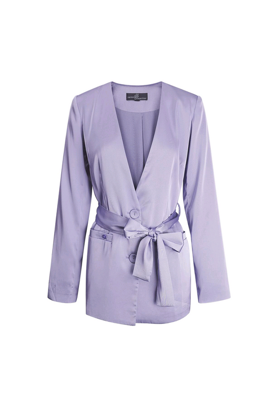 Aziza; Satijnen dames blazer zonder kraag – Lila paars | Lente & Pastels collectie