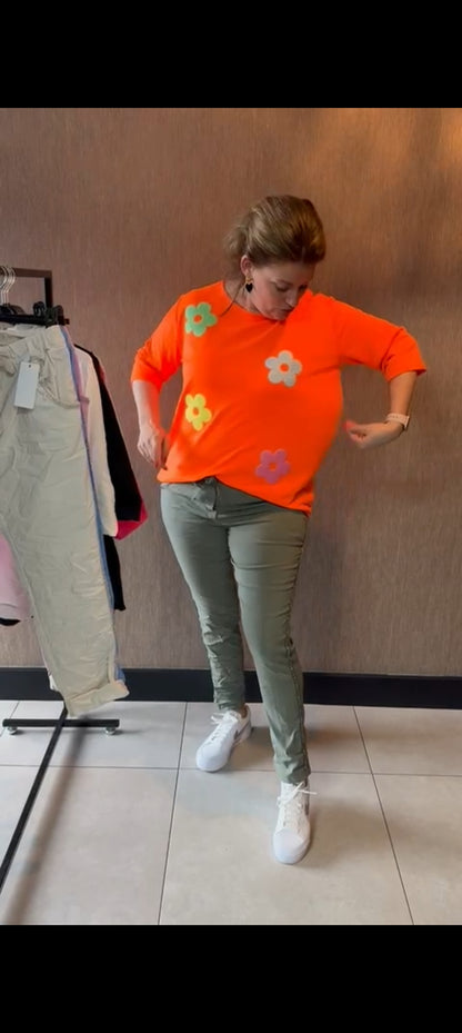 Dames stretch broek met zilveren bies - Army groen | Lente & Pastels collectie