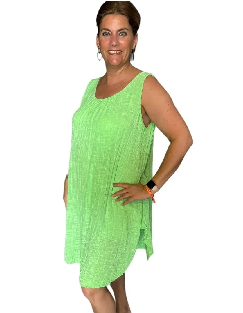 Basic katoenen zomerjurk; Jilly - Neon Groen